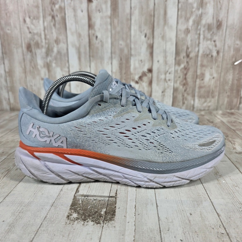Hoka Clifton 8 Womens Running Shoes Blue Orange White Sneakers Low Top Mesh